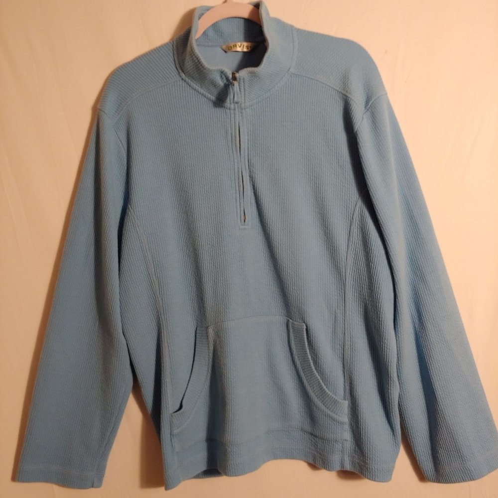Orvis light blue half zip pullover sweatshirt kangaroo pocket XL